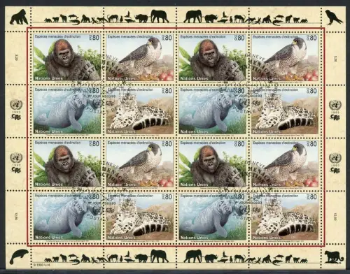 UNO Genf Kleinbogen 227-230 gestempelt gefährdete Tierarten #GU411