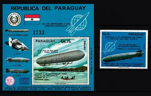 Paraguay 2714 und Block 256 postfrisch Zeppelin #GY246