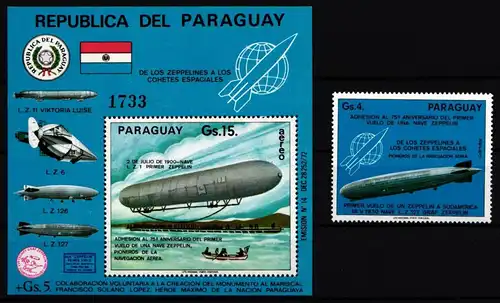 Paraguay 2714 und Block 256 postfrisch Zeppelin #GY246