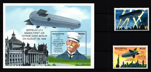 Malediven 1848 und 1849 und Block 270 postfrisch Zeppelin #GY662