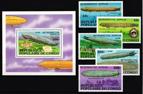 Kongo (Brazzaville) 577-581 und Block 11 postfrisch Zeppelin #GY250