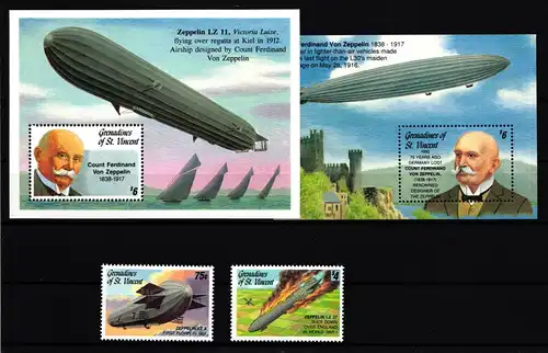 St. Vincent Grenadinen 973 und 974, Block 118 und 119 postfrisch Zeppelin #GY238