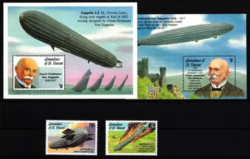St. Vincent Grenadinen 973 und 974, Block 118 und 119 postfrisch Zeppelin #GY238