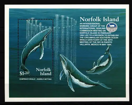 Norfolk Inseln Block 15 mit 584 postfrisch Tiere Wale #HD772