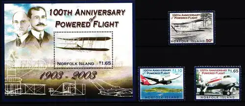 Norfolk Inseln 852-854 und Block 43 postfrisch Flugzeuge #GY313