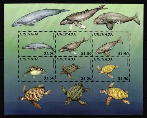Grenada 3306-3311 postfrisch Tiere Wale und Schildkröten #HD817