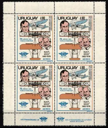 Uruguay 1539 postfrisch Viererblock / Flugzeuge #GY298