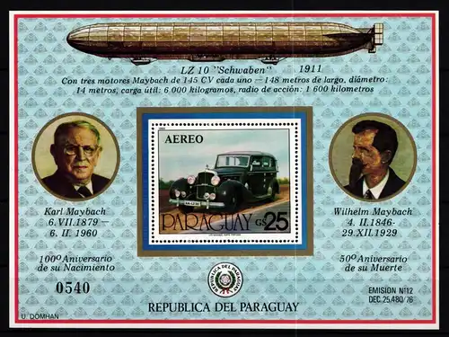 Paraguay Block 349 postfrisch Automobil #GY617