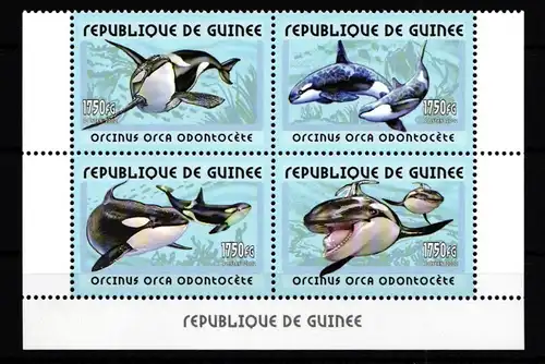 Guinea 3418-3421 postfrisch Viererblock Tiere Wale #HD968