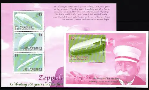 St. Vincent 4903-4905 und Block 510 postfrisch Kleinbogen / Zeppelin #GY642