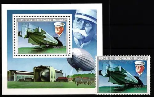 Madagaskar 1396 und Einzelblock postfrisch Zeppelin #GY690