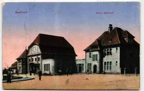 AK Saarlouis Neuer Bahnhof Feldpost 1917 #PM154