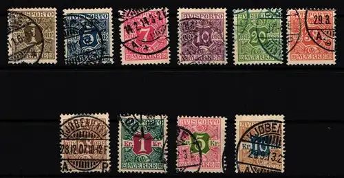 Dänemark Verrechnungsmarken 1-10 X gestempelt kompletter Satz #HT037