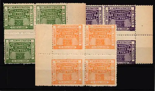 Frankreich Paketpostmarken 49-51 postfrisch Yvert Nr.: 49-51 im 4er Block #HT127