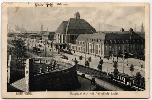AK Dortmund Hauptbahnhof mit Fehmlinde-Bastei 1911 #PM236