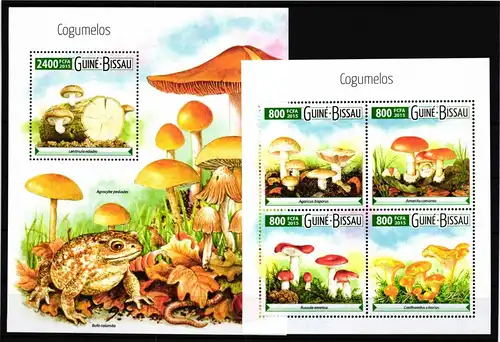 Guinea Bissau 8030-8033 und Block 1397 postfrisch Kleinbogen / Pilze #GY946