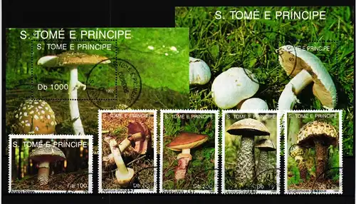 Sao Tome e Principe 1346-1350 und Block 283 und 284 gestempelt Pilze #GY968