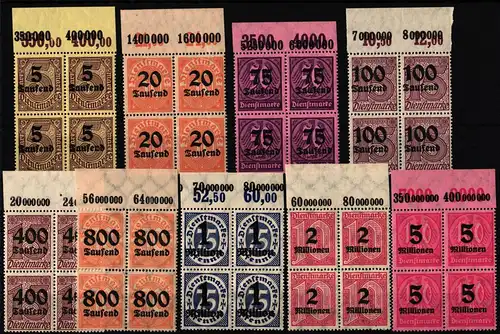 Deutsches Reich Dienstmarken 89-98P OR ohne 93 postfrisch 4er Blöcke #HT859