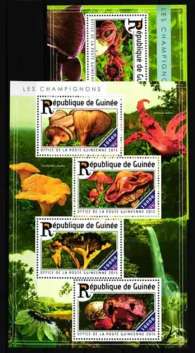 Guinea 11038-11041 und Block 2504 postfrisch Kleinbogen / Pilze #HP063