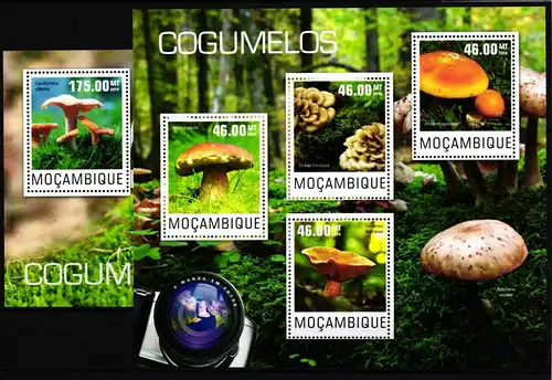 Mocambique 7545-7548 und Block 949 postfrisch Kleinbogen / Pilze #GY999