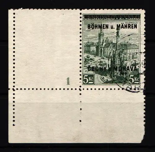 Böhmen und Mähren 18 Pl.-Nr. gestempelt mit Plattennummer 1 signiert #HN988
