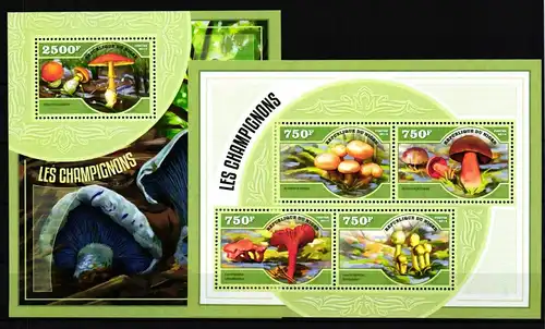 Niger 3025-3028 und Block 349 postfrisch Kleinbogen / Pilze #HP015