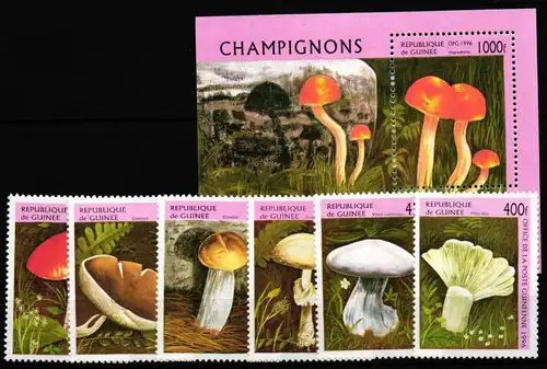 Guinea 1610-1615 und Block 505 postfrisch Pilze #HP047