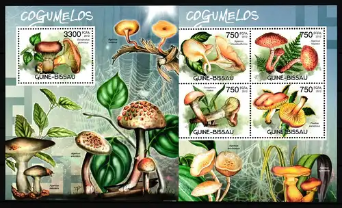 Guinea Bissau 6017-6020 und Block 1066 postfrisch Kleinbogen / Pilze #HP082