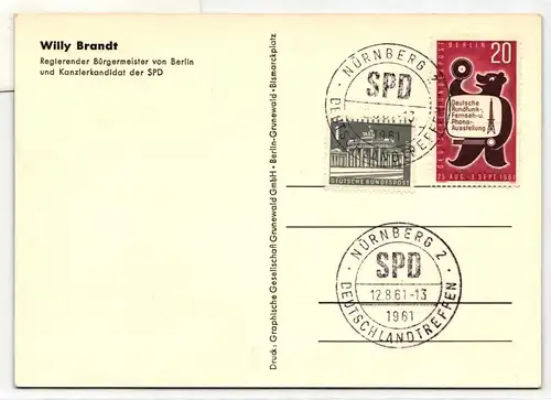 Berlin 217 auf Postkarte Deutschlandtreffen SPD in Nürnberg #HT701