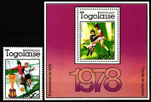 Togo 1282 und Block 128 postfrisch Fußball #HP545