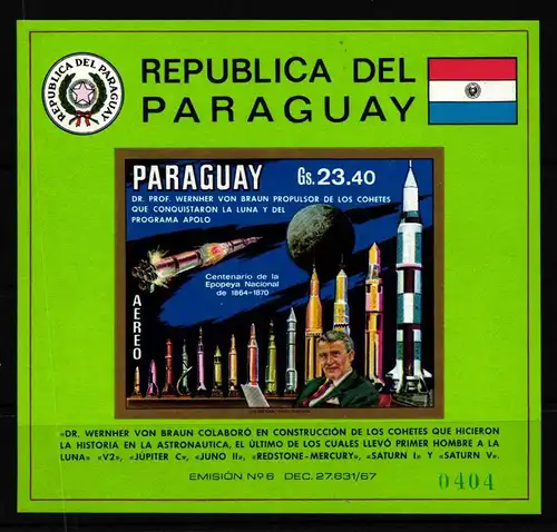 Paraguay Block 145 postfrisch Raumfahrt #GY929