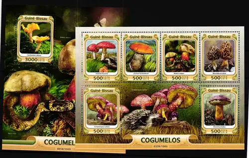 Guinea Bissau 8404-8409 und Block 1456 postfrisch Kleinbogen / Pilze #GY948