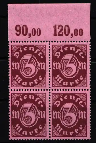Deutsches Reich Dienstmarken 67P OR postfrisch Oberrand 4er Block #HT815