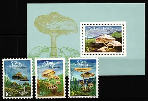 Sao Tome e Principe 937-939 und Block 161 postfrisch Pilze #GY962