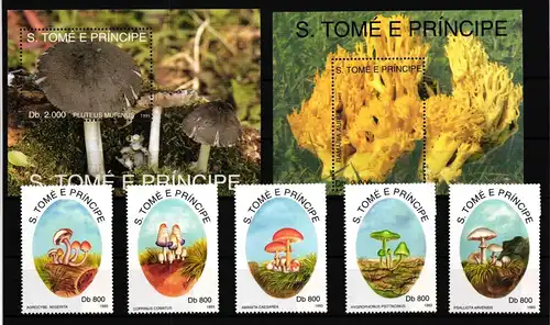 Sao Tome e Principe 1392-1396 und Block 296 und 297 postfrisch Pilze #GY969