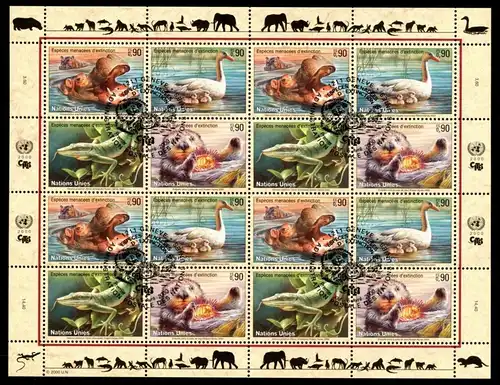 UNO Genf Kleinbogen 385-388 gestempelt Gefährdete Arten #GW890