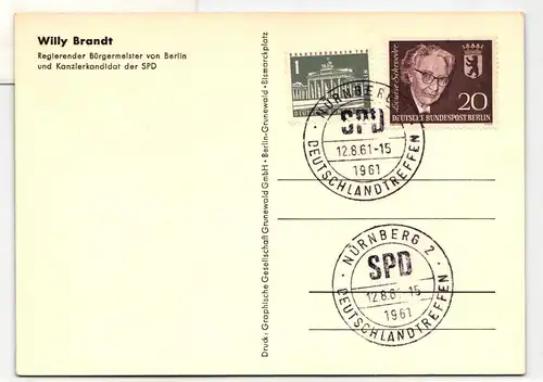 Berlin 198 auf Postkarte Deutschlandtreffen SPD in Nürnberg #HT700
