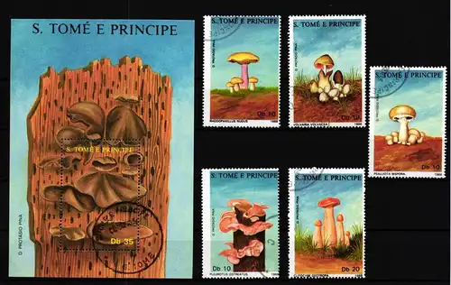 Sao Tome e Principe 1043-1047 und Block 178 gestempelt Pilze #GY965
