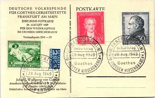 Alliierte Besetzung 108-110 gestempelt auf AK, SST 28. Aug, 1949 Bi-Zone #HC842