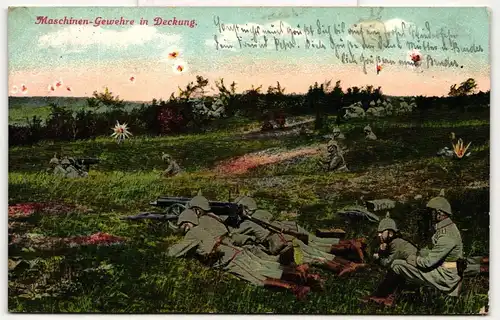 AK Deutschland Maschinen-Gewehr in Deckung Feldpost 1916 #PM398