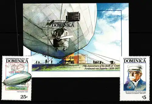 Dominica 1624 und 1625 und Block 224 postfrisch Zeppelin #HP093
