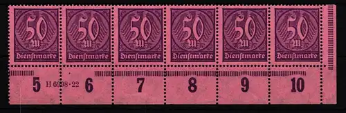 Deutsches Reich Dienstmarken 73HAN postfrisch H6998.22, 5er Streifen Ecke #HT826