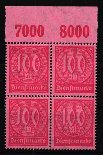 Deutsches Reich Dienstmarken 74P OR postfrisch Oberrand 4er Block #HT820