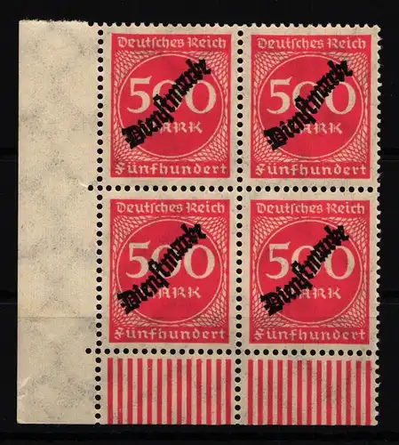 Deutsches Reich Dienstmarken 81 postfrisch Eckrand 4er Block unten links #HT845