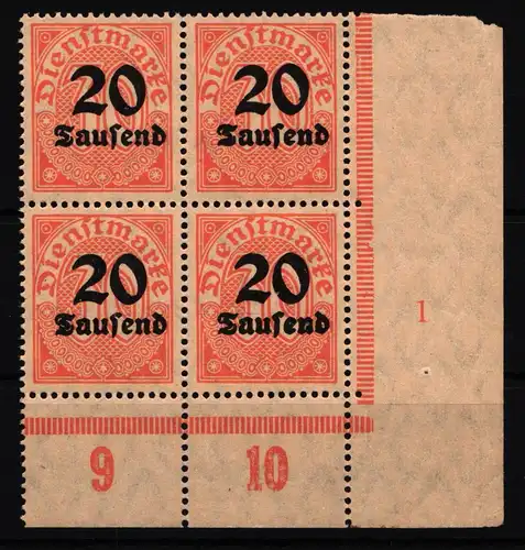 Deutsches Reich Dienstmarken 90 postfrisch 4er Block vom Eckrand #HT862