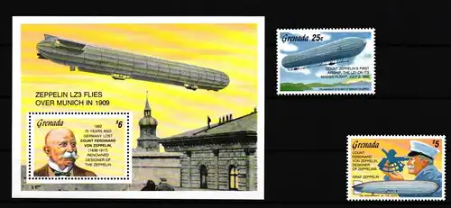 Grenada 2501 und 2502 und Block 321 postfrisch Zeppelin #HP100