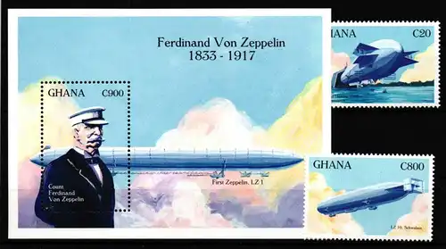 Ghana 1779 und 1780 und Block 214 postfrisch Zeppelin #HP098