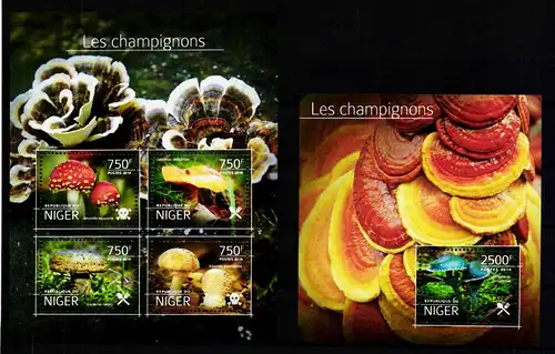 Niger 3164-3167 und Block 377 postfrisch Kleinbogen / Pilze #HP014