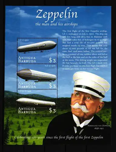 Antigua Barbuda 3210-3212 postfrisch Kleinbogen / Zeppelin #HP090