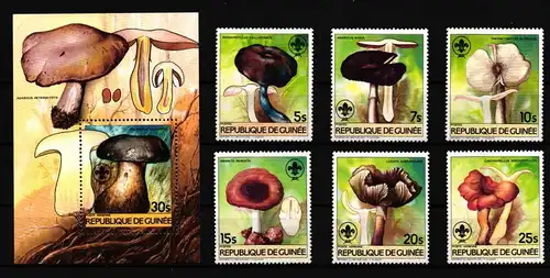 Guinea 1019-1024 und Block 128 postfrisch Pilze #HP042